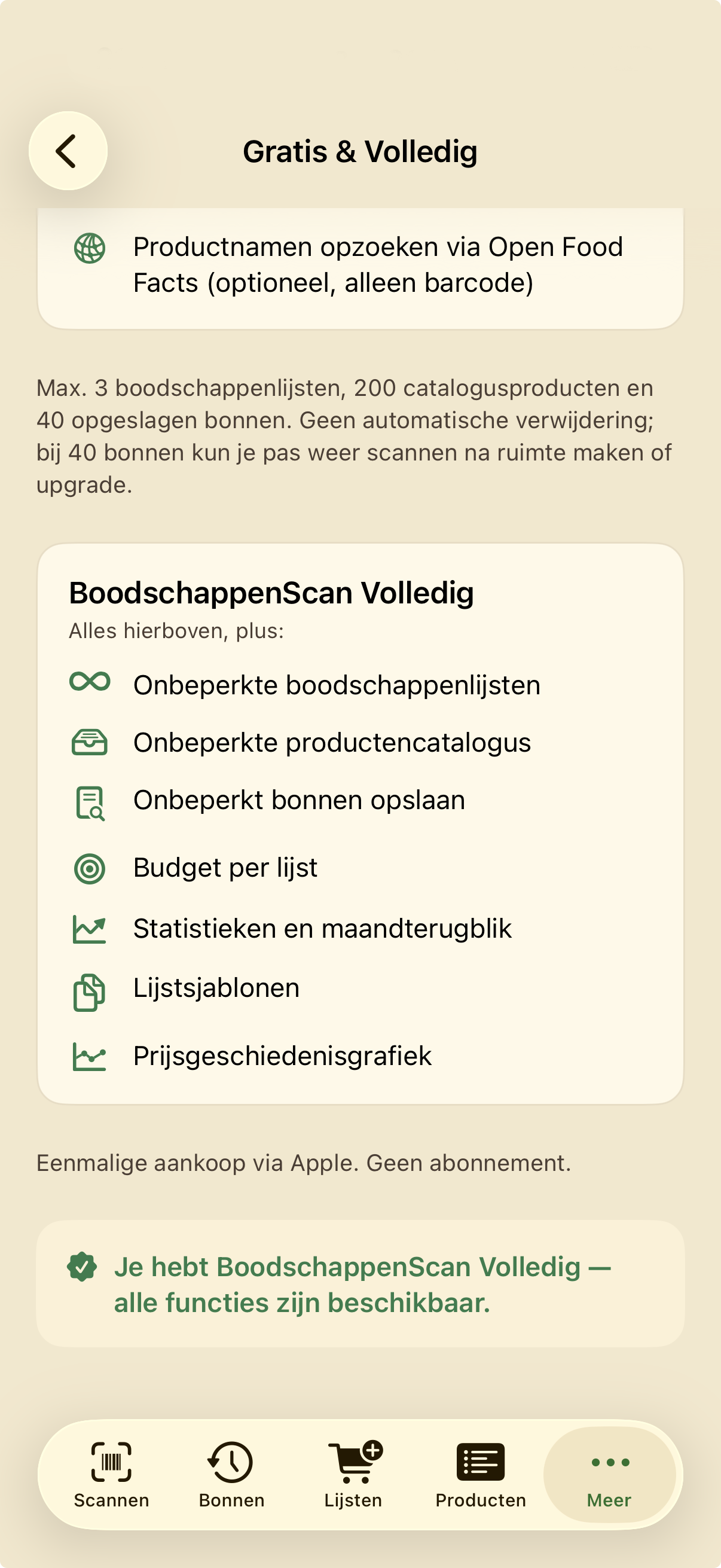 Aankoopscherm BoodschappenScan Volledig