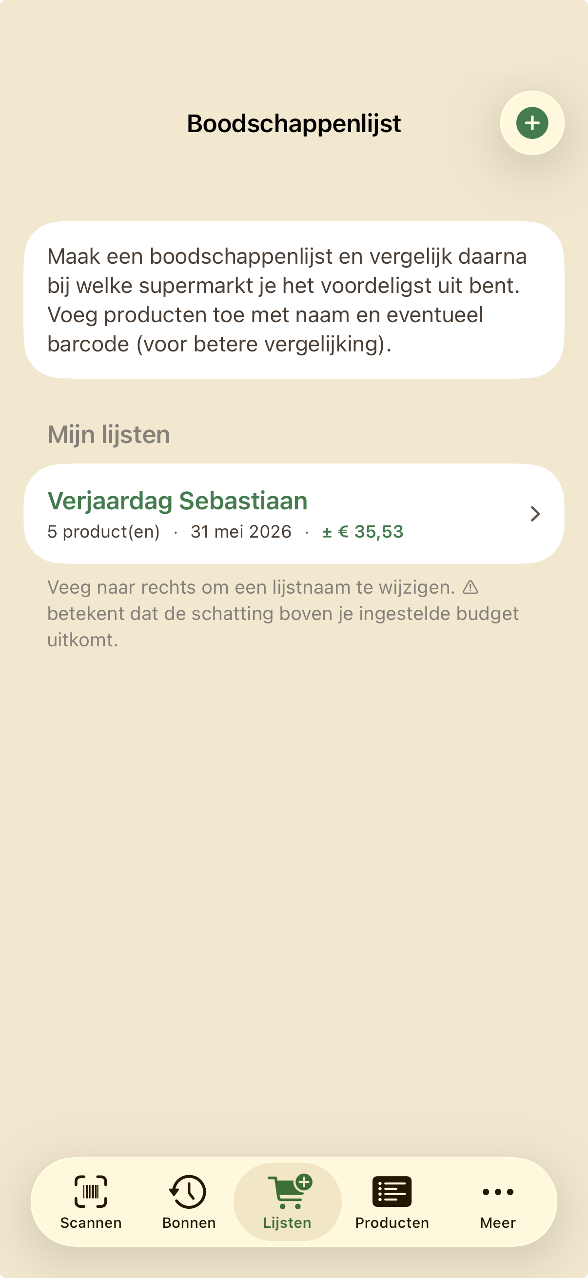 Overzicht boodschappenlijsten