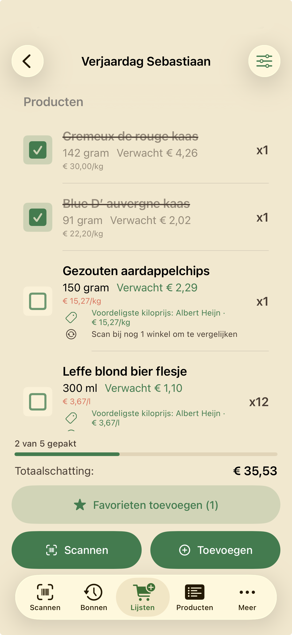 Boodschappenlijst afvinken in winkel