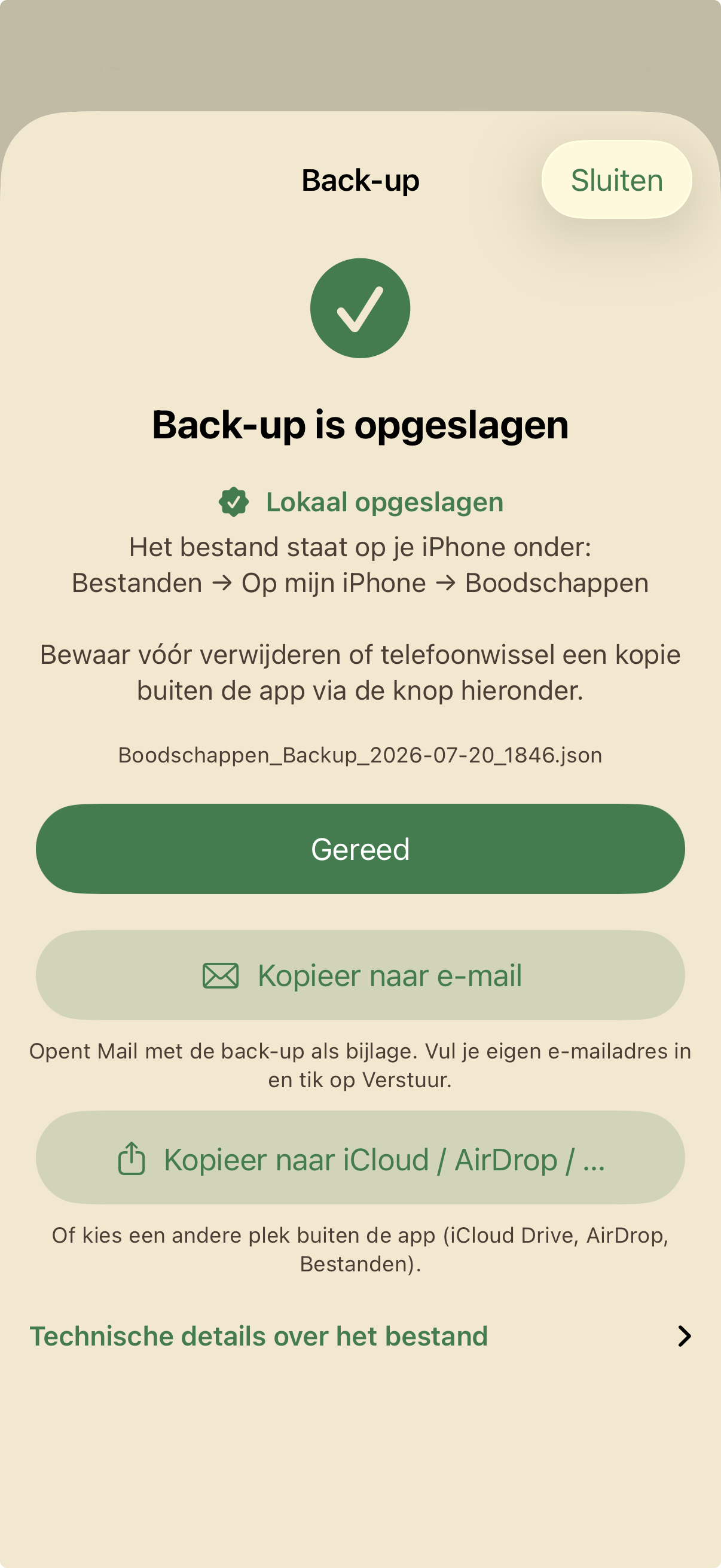 Back-up opgeslagen