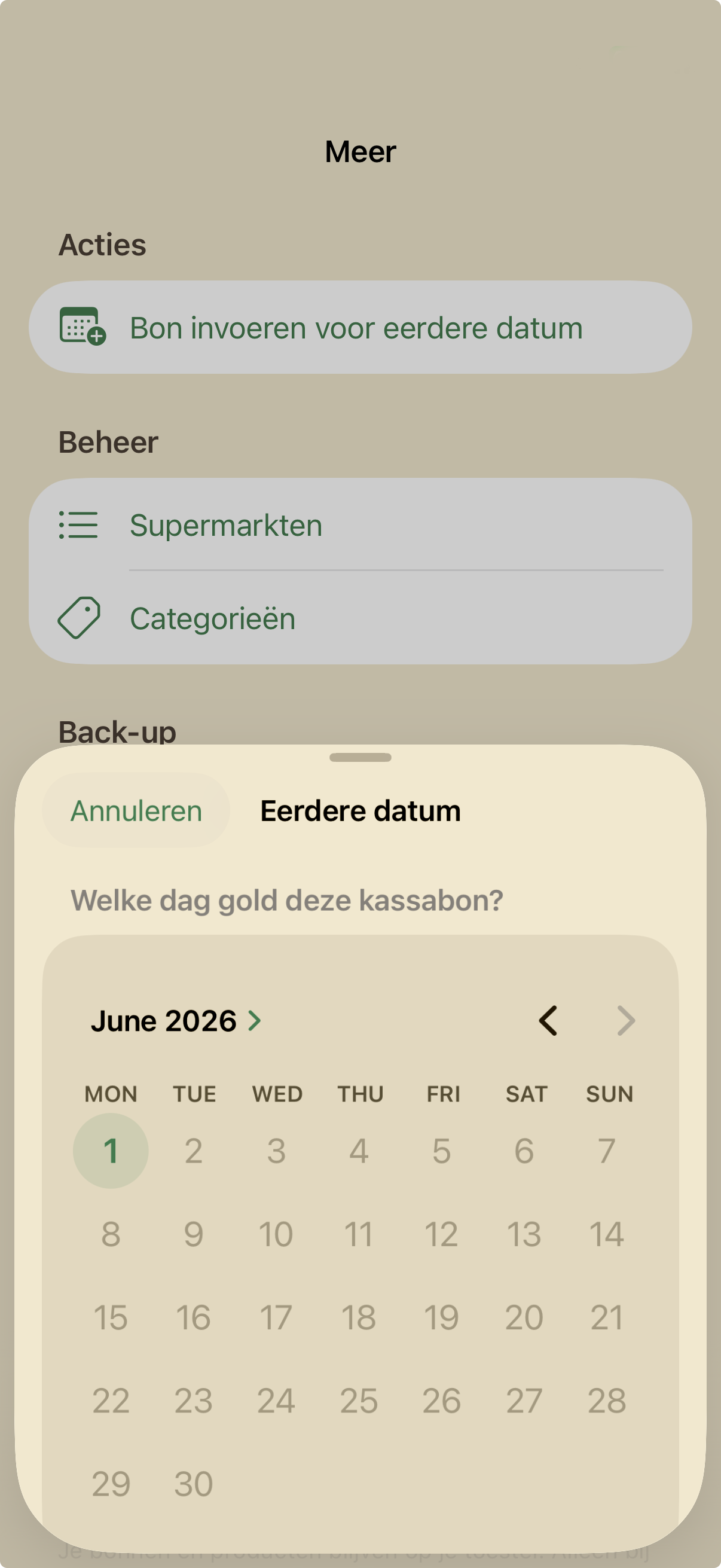 Bon invoeren voor eerdere datum