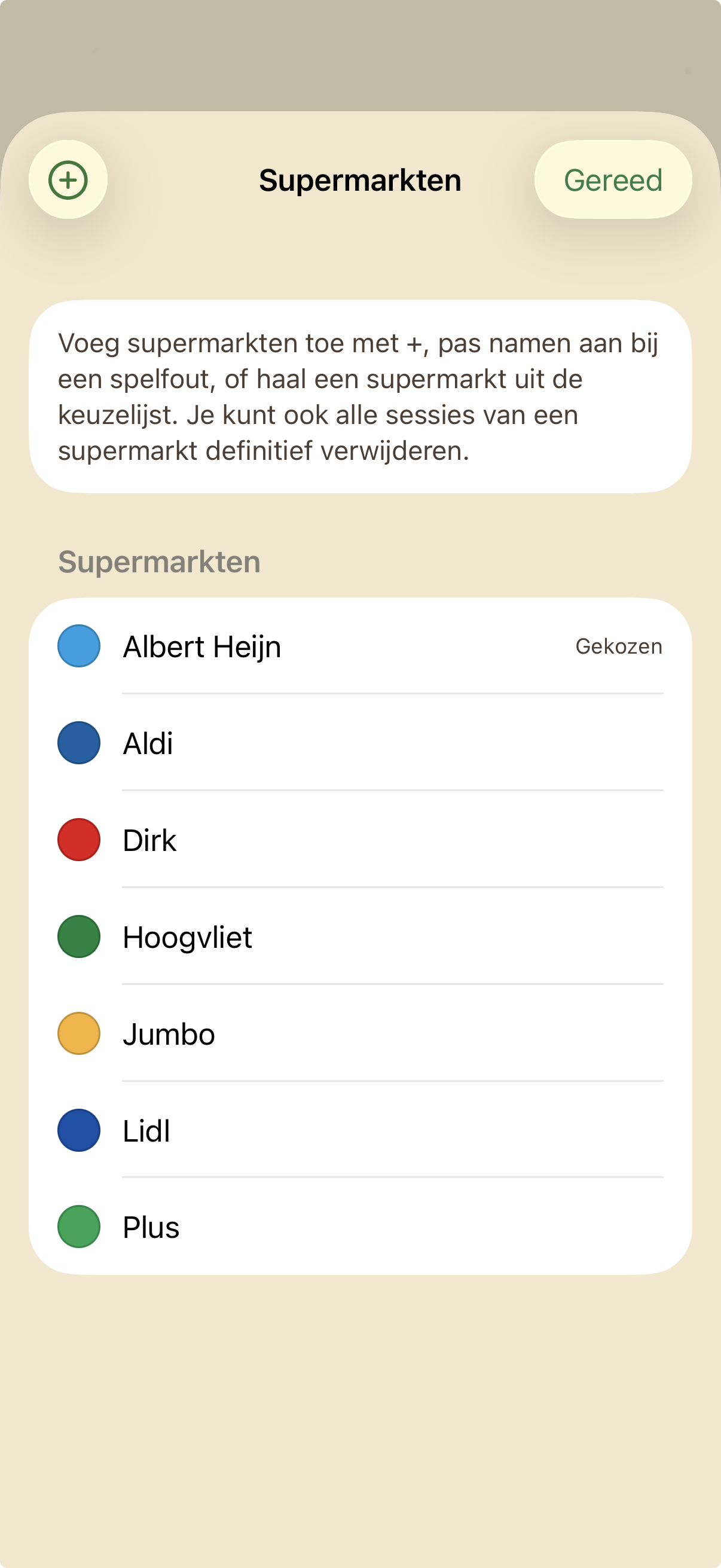 Supermarkten beheren onder tab Meer