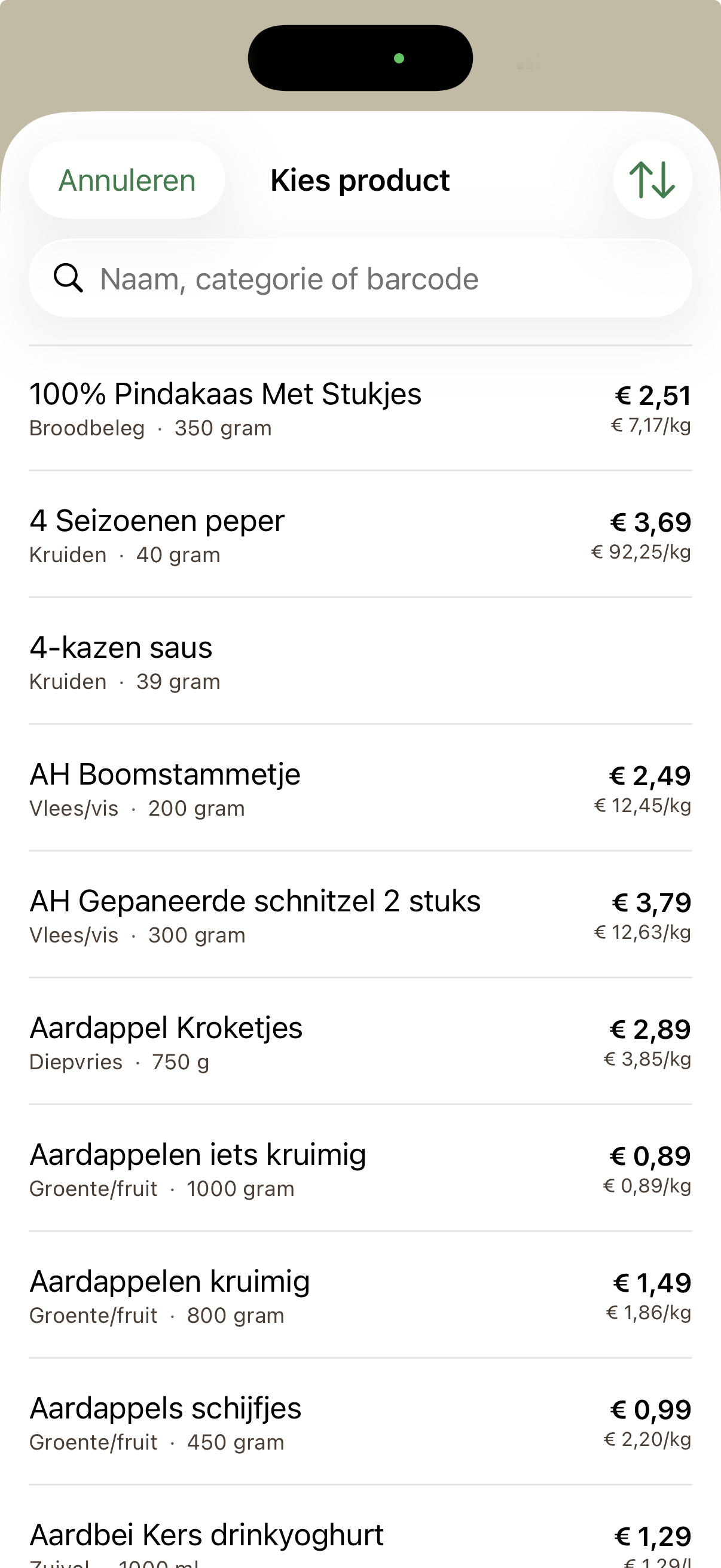 Product kiezen uit catalogus