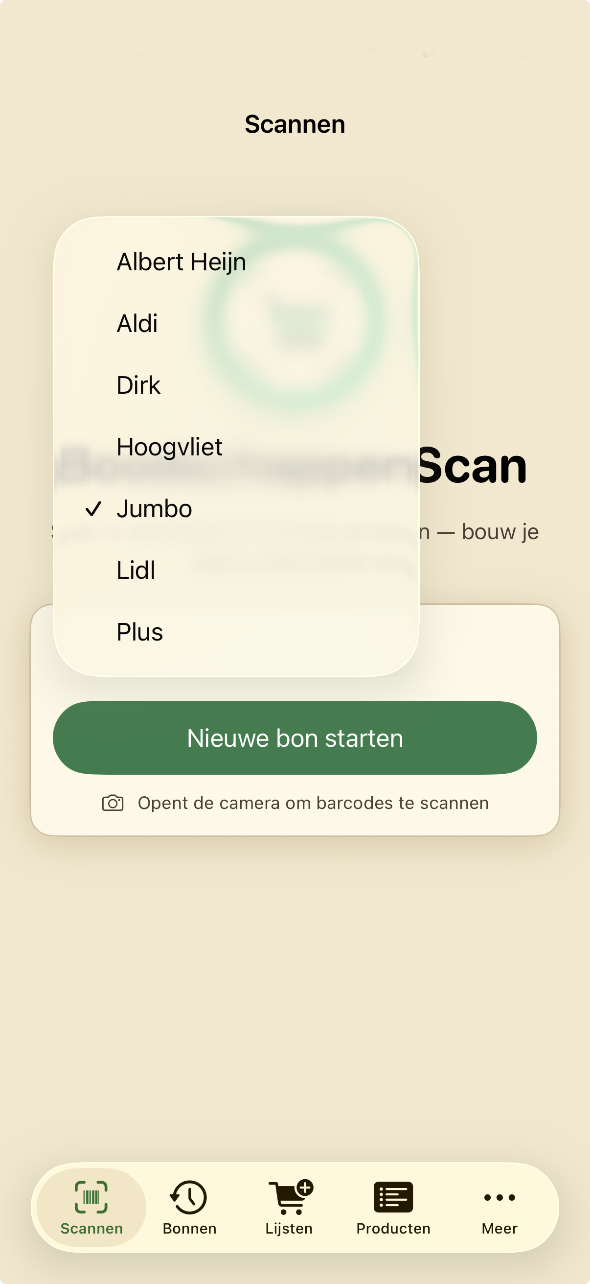 Supermarkt kiezen uit lijst