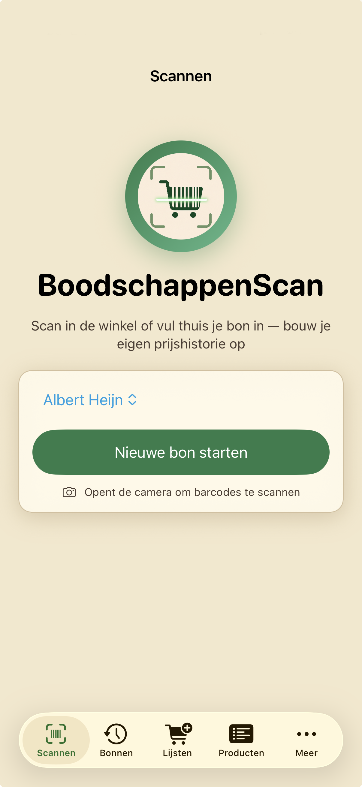 Startscherm met Nieuwe bon starten